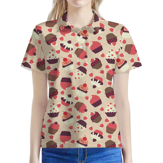 Vintage Cupcake Pattern Print Women's Polo Shirt