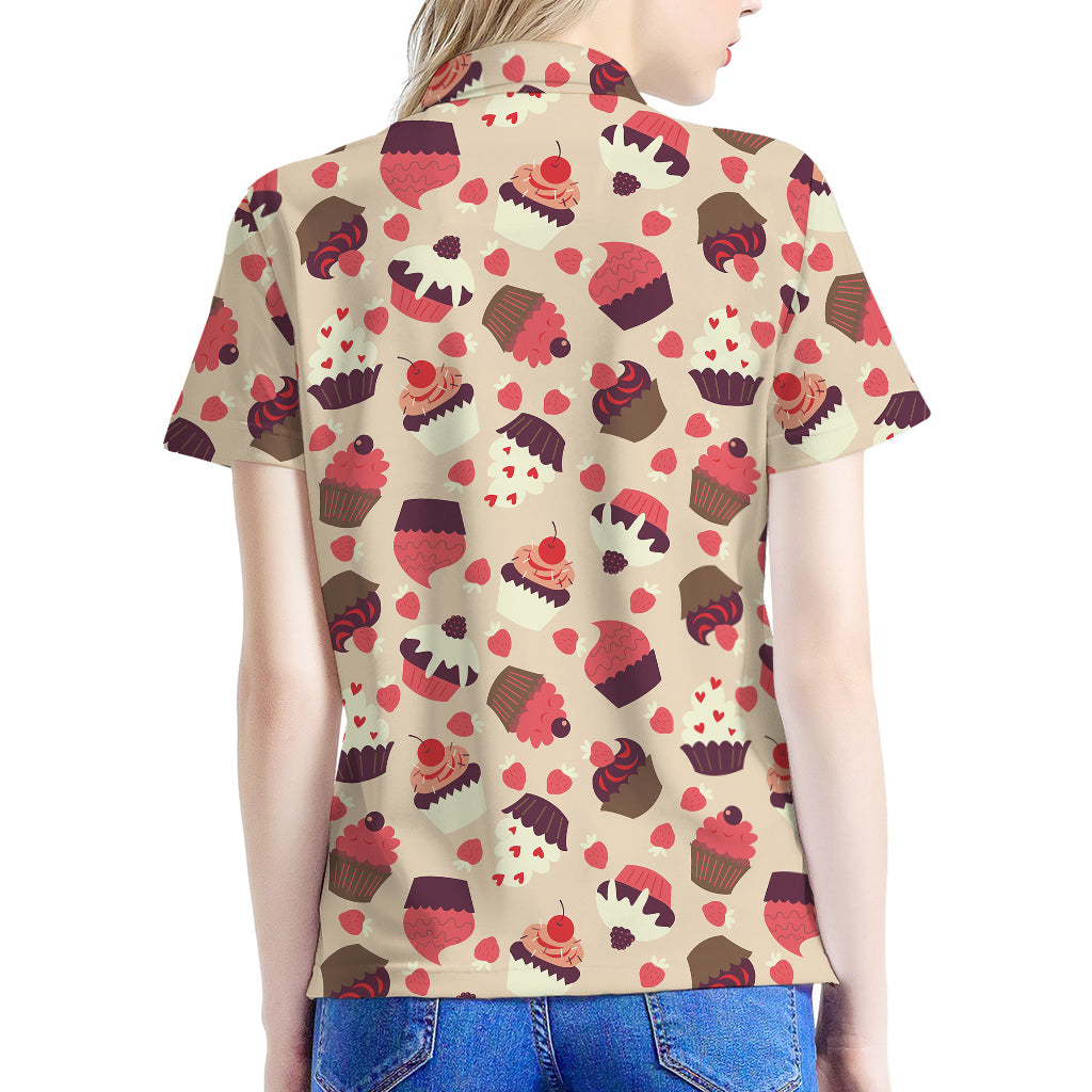Vintage Cupcake Pattern Print Women's Polo Shirt