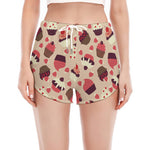 Vintage Cupcake Pattern Print Women's Split Running Shorts
