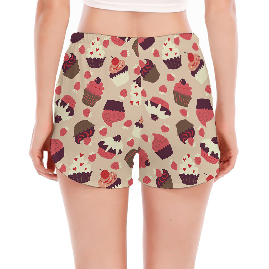 Vintage Cupcake Pattern Print Women's Split Running Shorts
