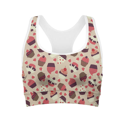 Vintage Cupcake Pattern Print Women's Sports Bra