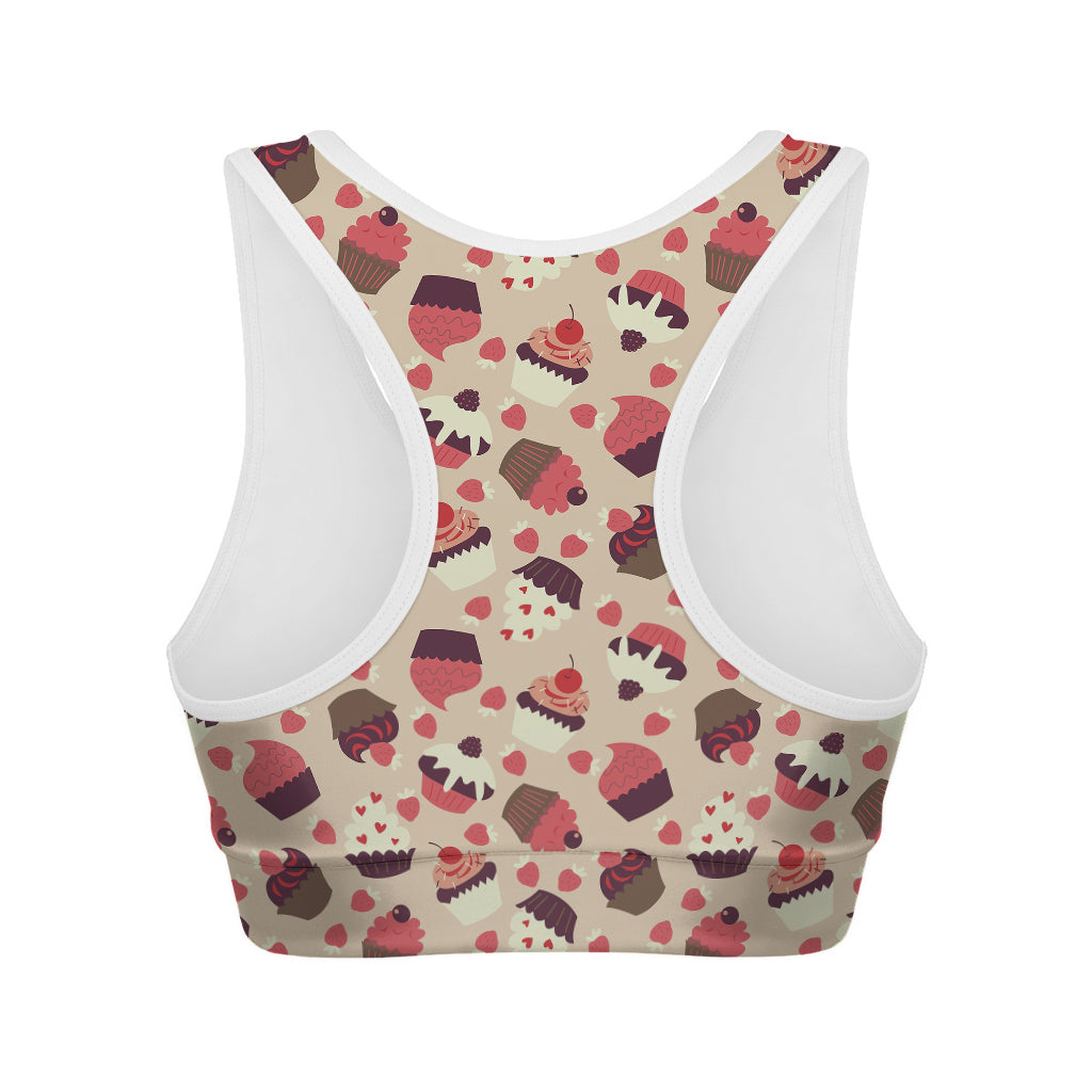 Vintage Cupcake Pattern Print Women's Sports Bra