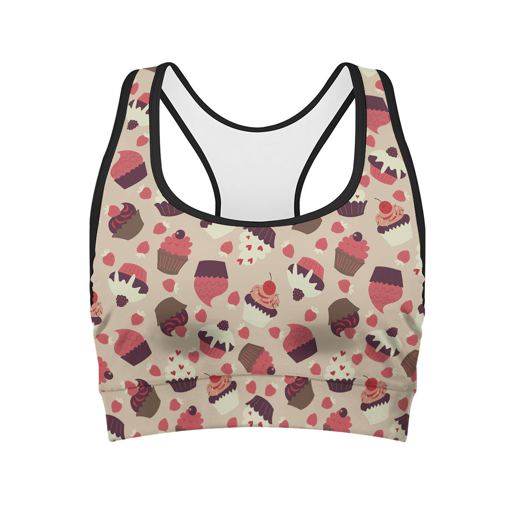 Vintage Cupcake Pattern Print Women's Sports Bra