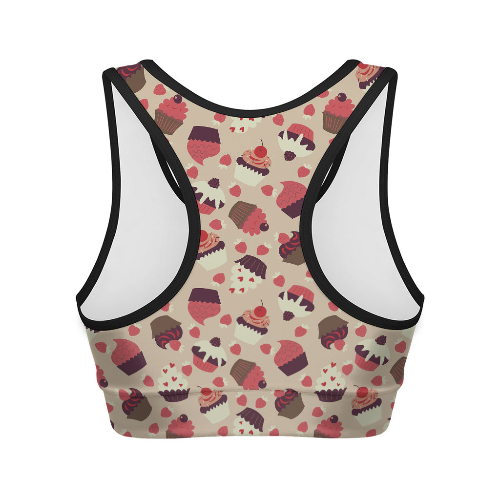 Vintage Cupcake Pattern Print Women's Sports Bra