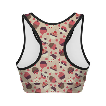 Vintage Cupcake Pattern Print Women's Sports Bra