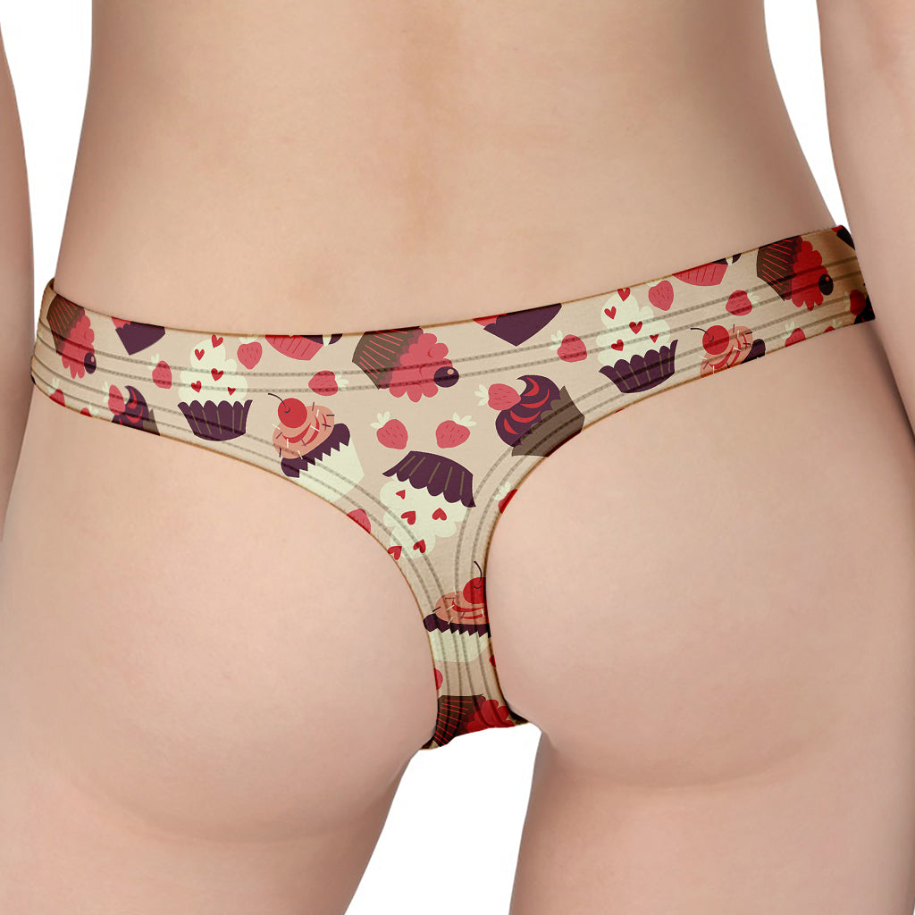 Vintage Cupcake Pattern Print Women's Thong