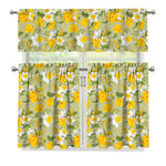 Vintage Daffodil Flower Pattern Print 3 Piece Kitchen Curtains