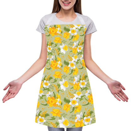 Vintage Daffodil Flower Pattern Print Adjustable Apron