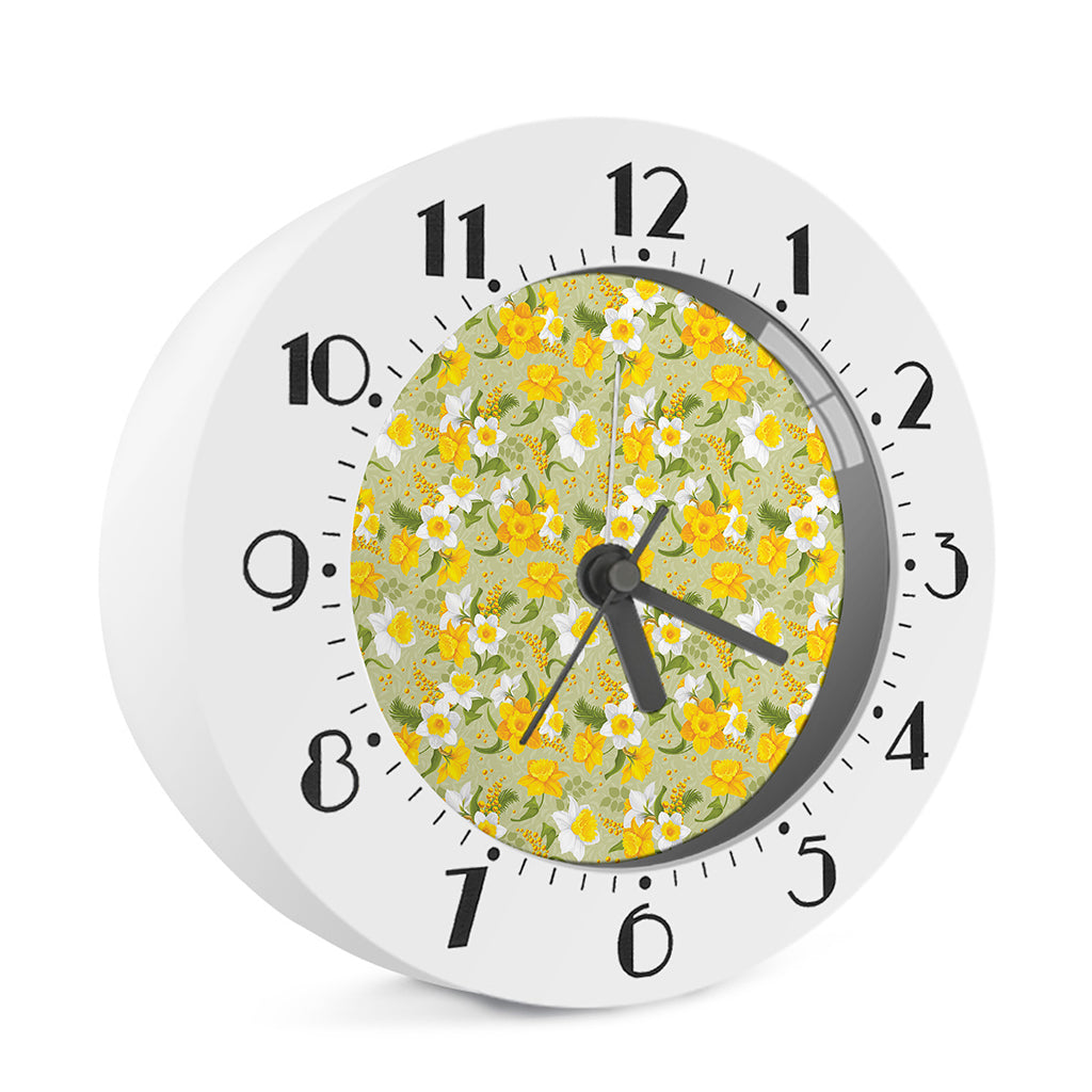 Vintage Daffodil Flower Pattern Print Alarm Clock