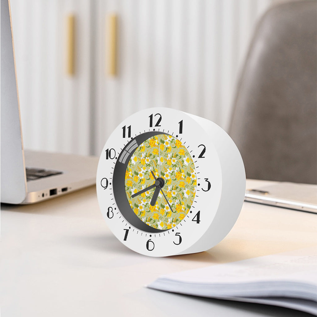 Vintage Daffodil Flower Pattern Print Alarm Clock