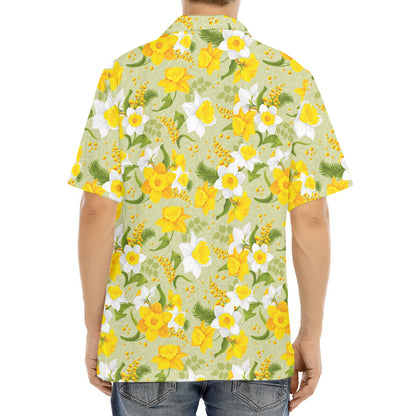 Vintage Daffodil Flower Pattern Print Aloha Shirt