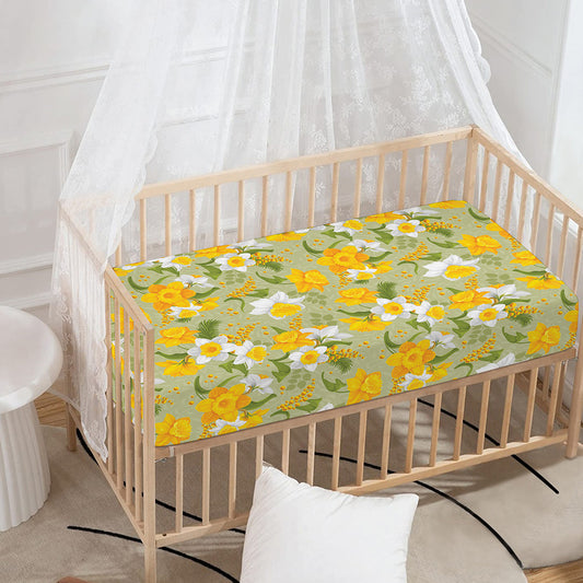 Vintage Daffodil Flower Pattern Print Baby Crib Sheet