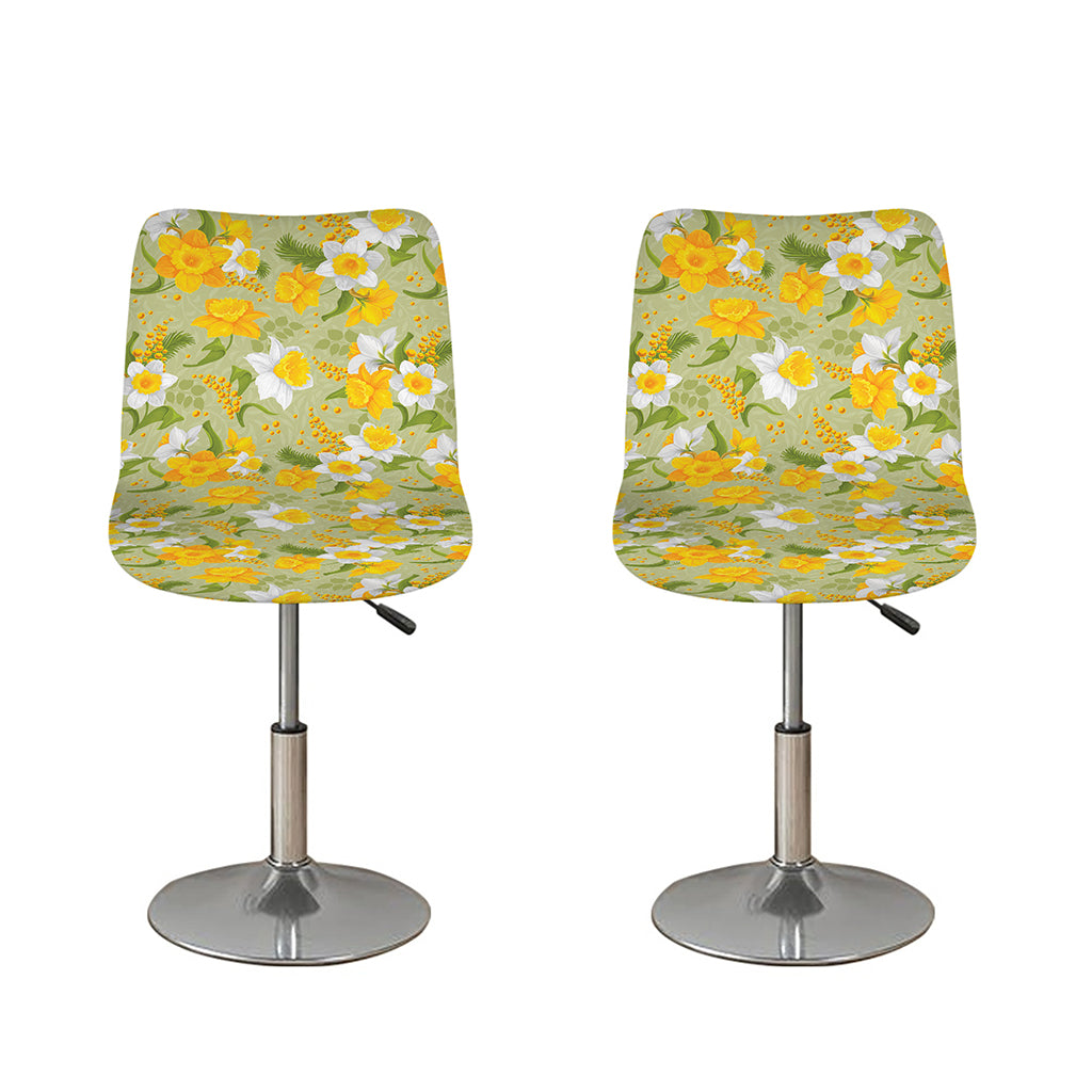 Vintage Daffodil Flower Pattern Print Bar Stool Covers