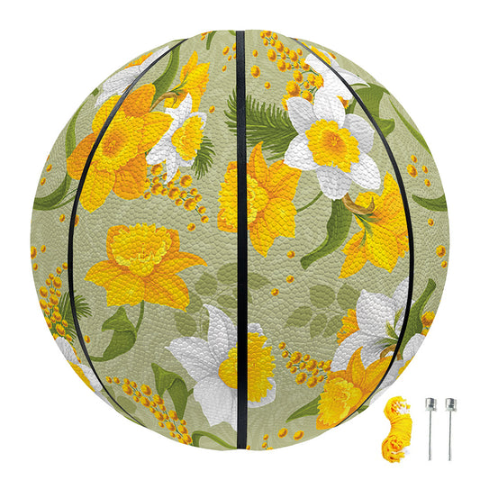 Vintage Daffodil Flower Pattern Print Basketball