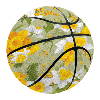 Vintage Daffodil Flower Pattern Print Basketball