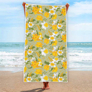 Vintage Daffodil Flower Pattern Print Beach Towel