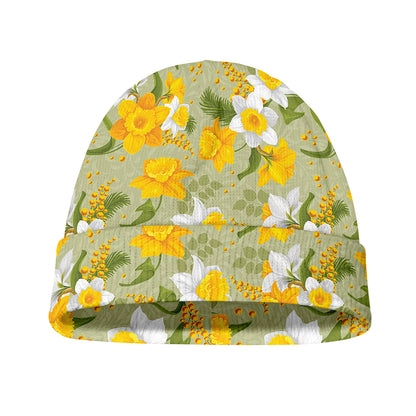Vintage Daffodil Flower Pattern Print Beanie