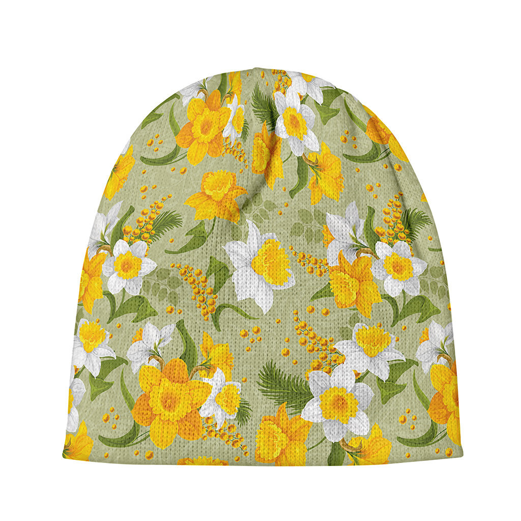 Vintage Daffodil Flower Pattern Print Beanie