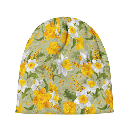 Vintage Daffodil Flower Pattern Print Beanie