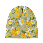 Vintage Daffodil Flower Pattern Print Beanie