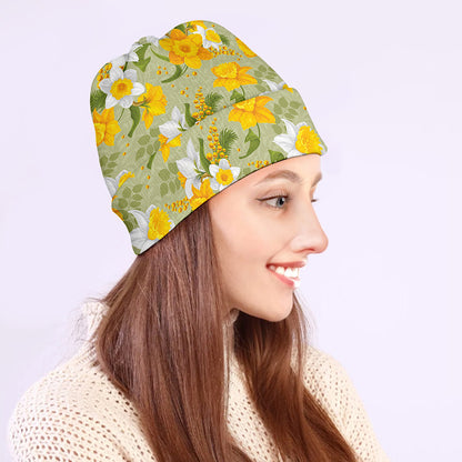 Vintage Daffodil Flower Pattern Print Beanie