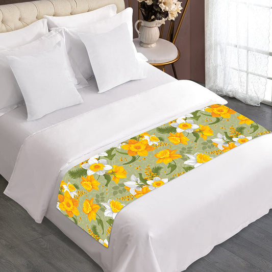 Vintage Daffodil Flower Pattern Print Bed Runner