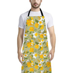 Vintage Daffodil Flower Pattern Print Bib Apron With Pocket