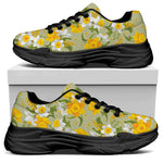 Vintage Daffodil Flower Pattern Print Black Chunky Shoes