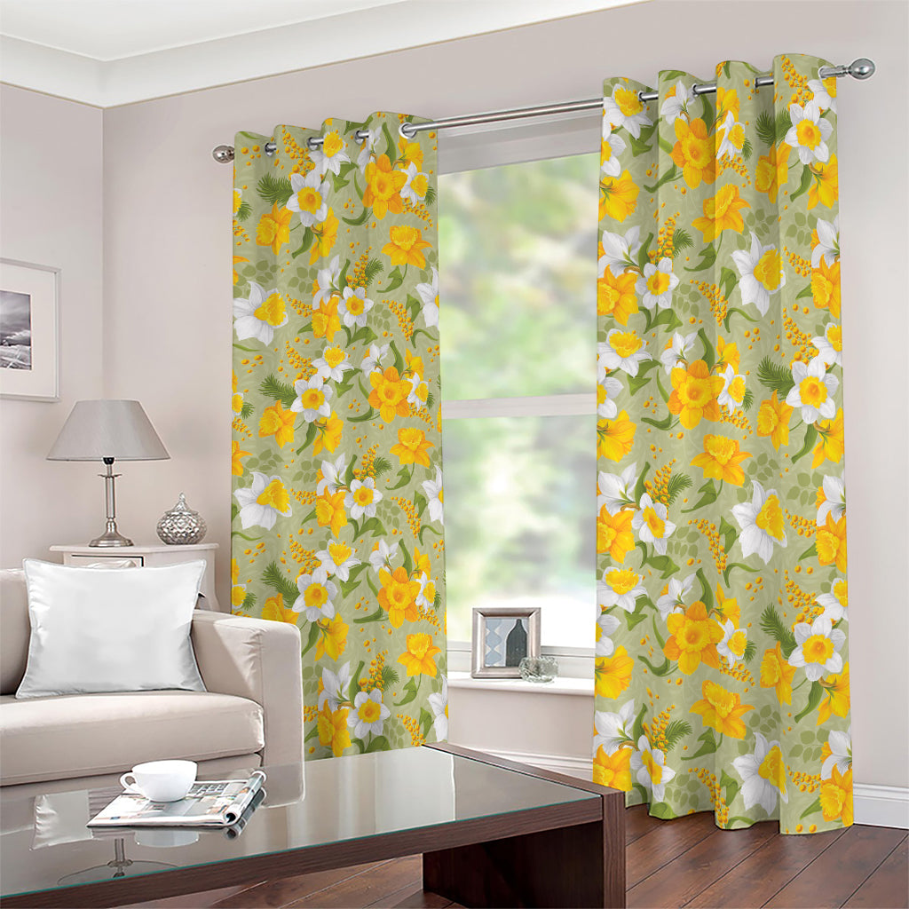 Vintage Daffodil Flower Pattern Print Blackout Grommet Curtains