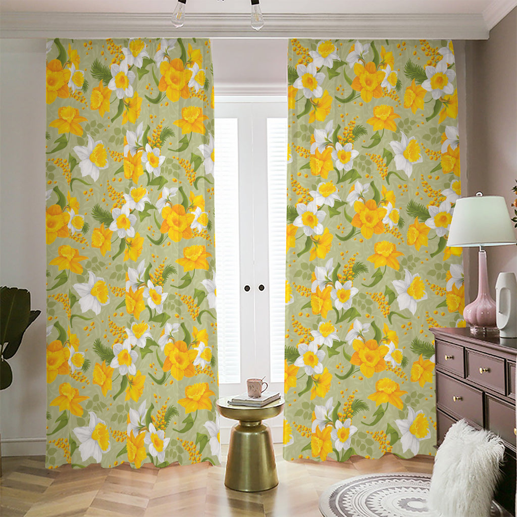 Vintage Daffodil Flower Pattern Print Blackout Pencil Pleat Curtains