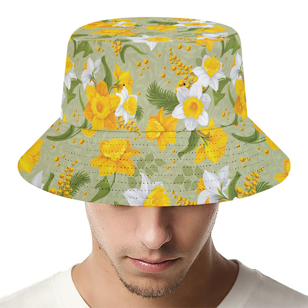 Vintage Daffodil Flower Pattern Print Bucket Hat