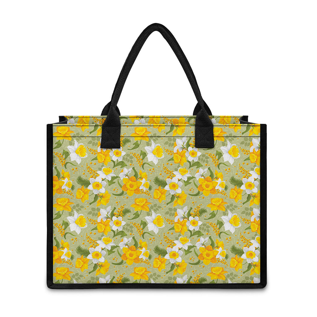 Vintage Daffodil Flower Pattern Print Canvas Tote Bag