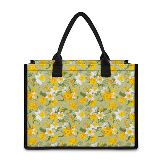 Vintage Daffodil Flower Pattern Print Canvas Tote Bag