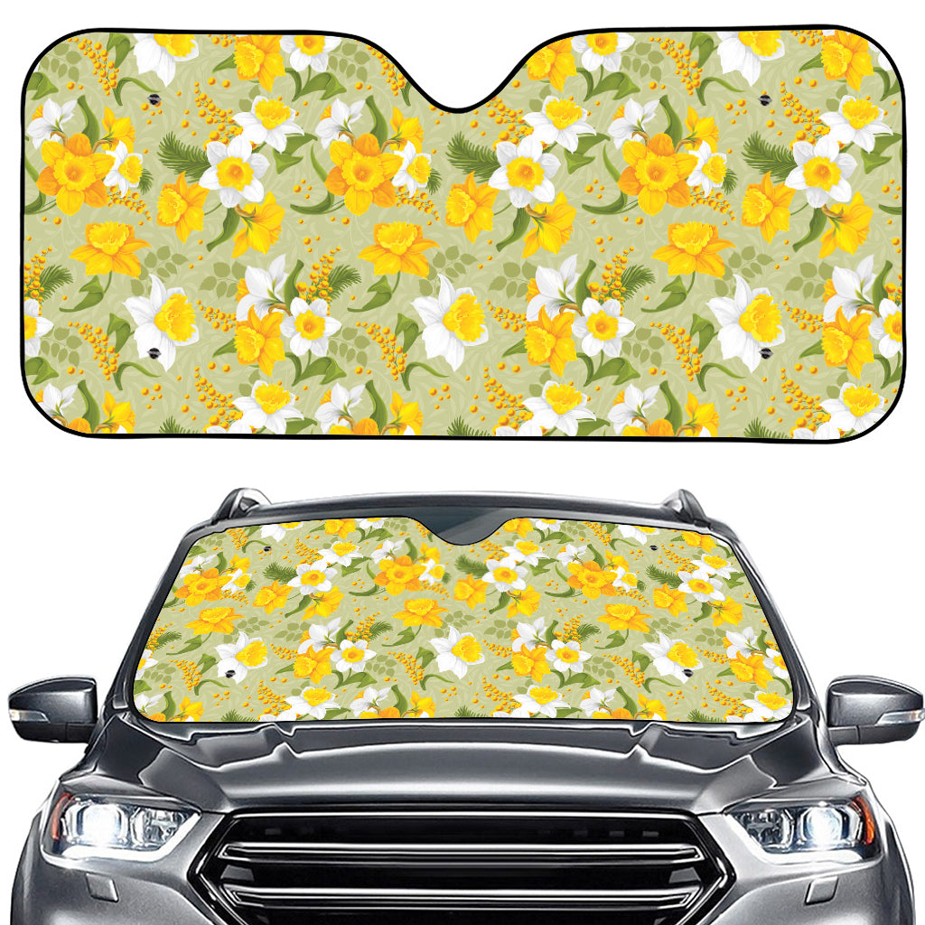 Vintage Daffodil Flower Pattern Print Car Windshield Sun Shade