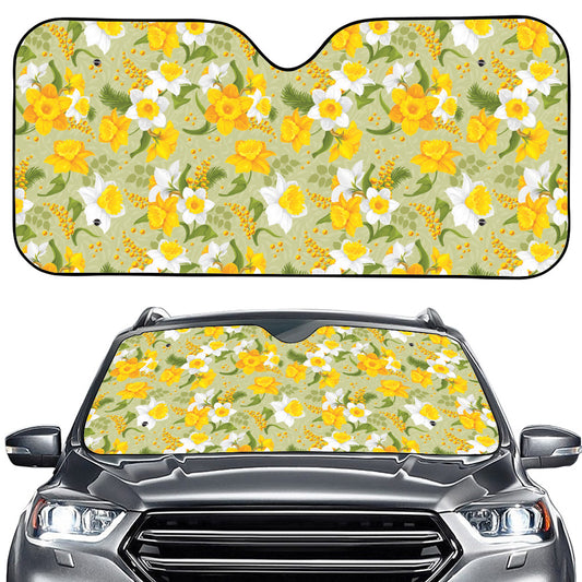 Vintage Daffodil Flower Pattern Print Car Windshield Sun Shade