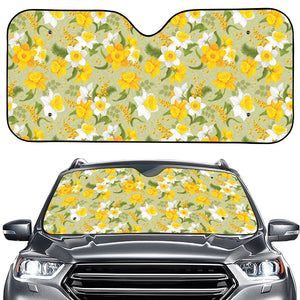 Vintage Daffodil Flower Pattern Print Car Windshield Sun Shade