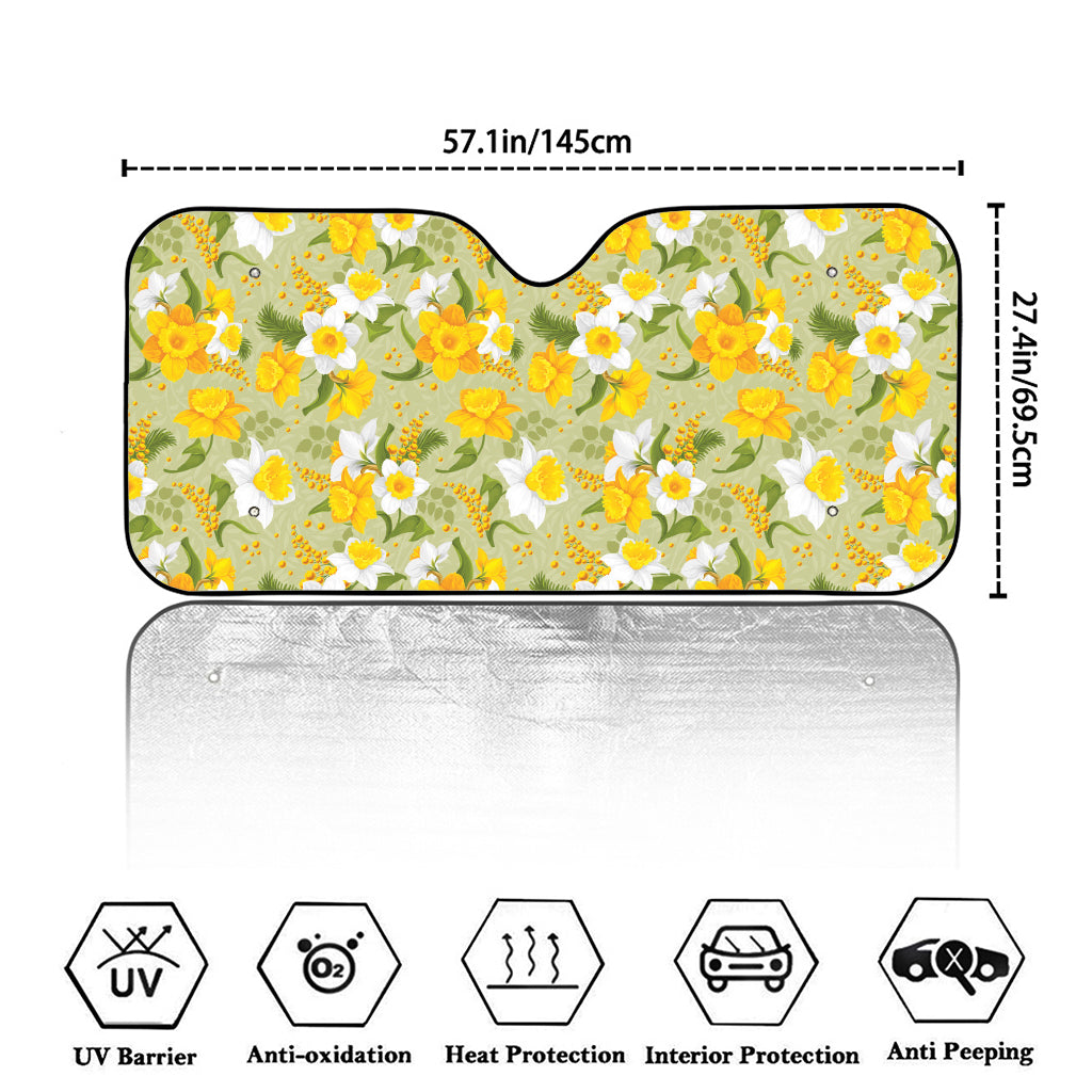 Vintage Daffodil Flower Pattern Print Car Windshield Sun Shade