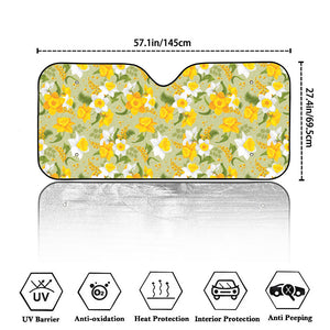 Vintage Daffodil Flower Pattern Print Car Windshield Sun Shade