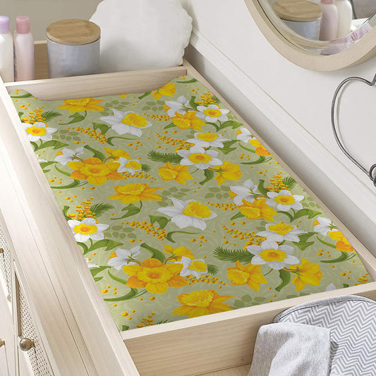 Vintage Daffodil Flower Pattern Print Changing Pad Cover