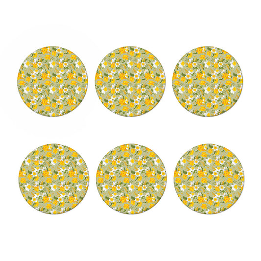 Vintage Daffodil Flower Pattern Print Coaster Set