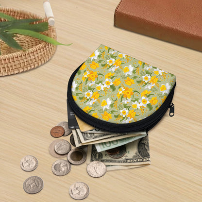 Vintage Daffodil Flower Pattern Print Coin Purse