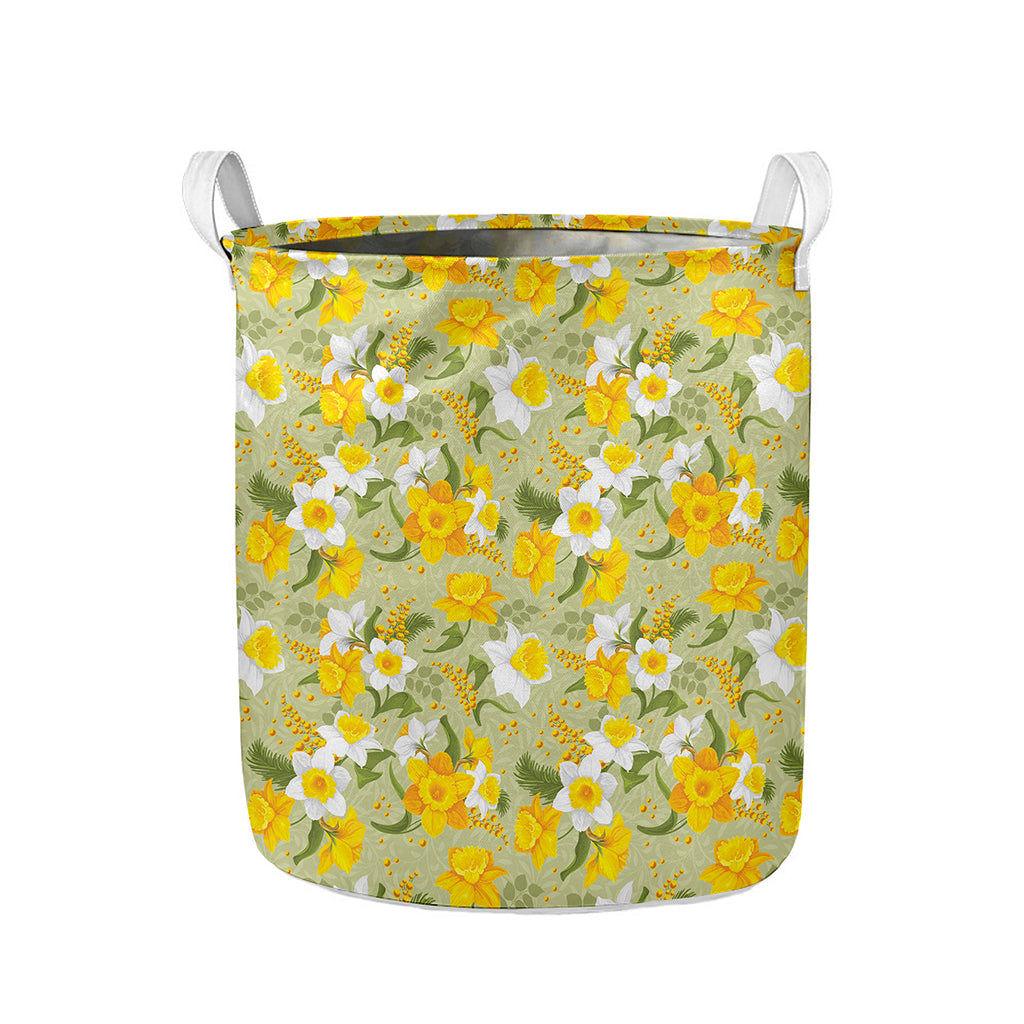 Vintage Daffodil Flower Pattern Print Collapsible Laundry Basket
