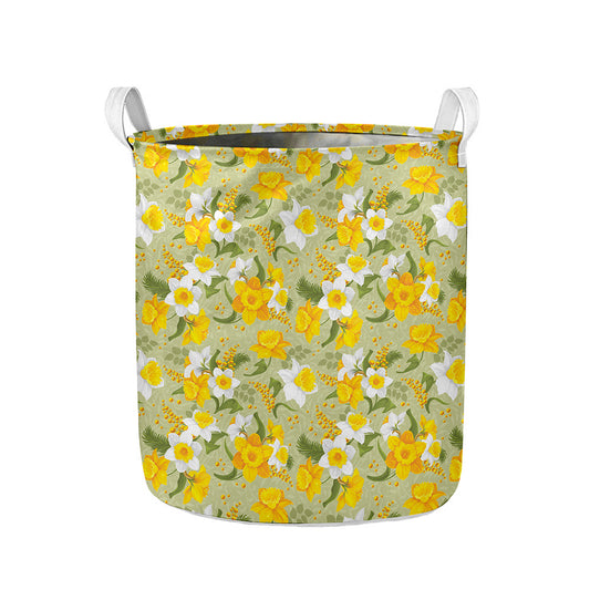 Vintage Daffodil Flower Pattern Print Collapsible Laundry Basket