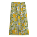 Vintage Daffodil Flower Pattern Print Cotton Front Slit Maxi Skirt