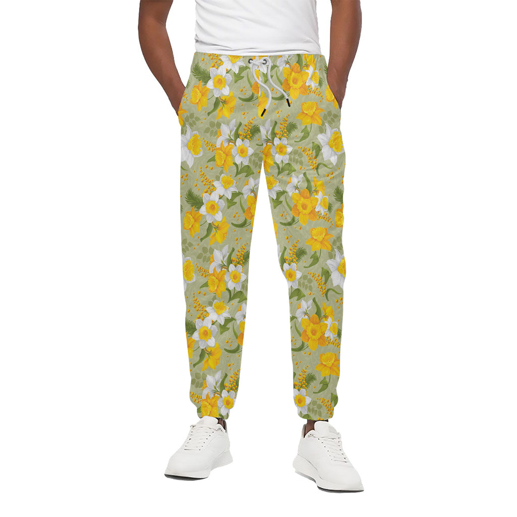 Vintage Daffodil Flower Pattern Print Cotton Pants
