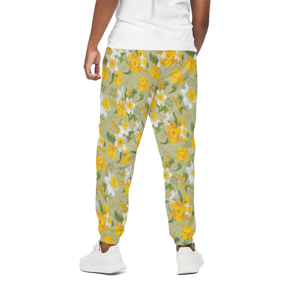 Vintage Daffodil Flower Pattern Print Cotton Pants