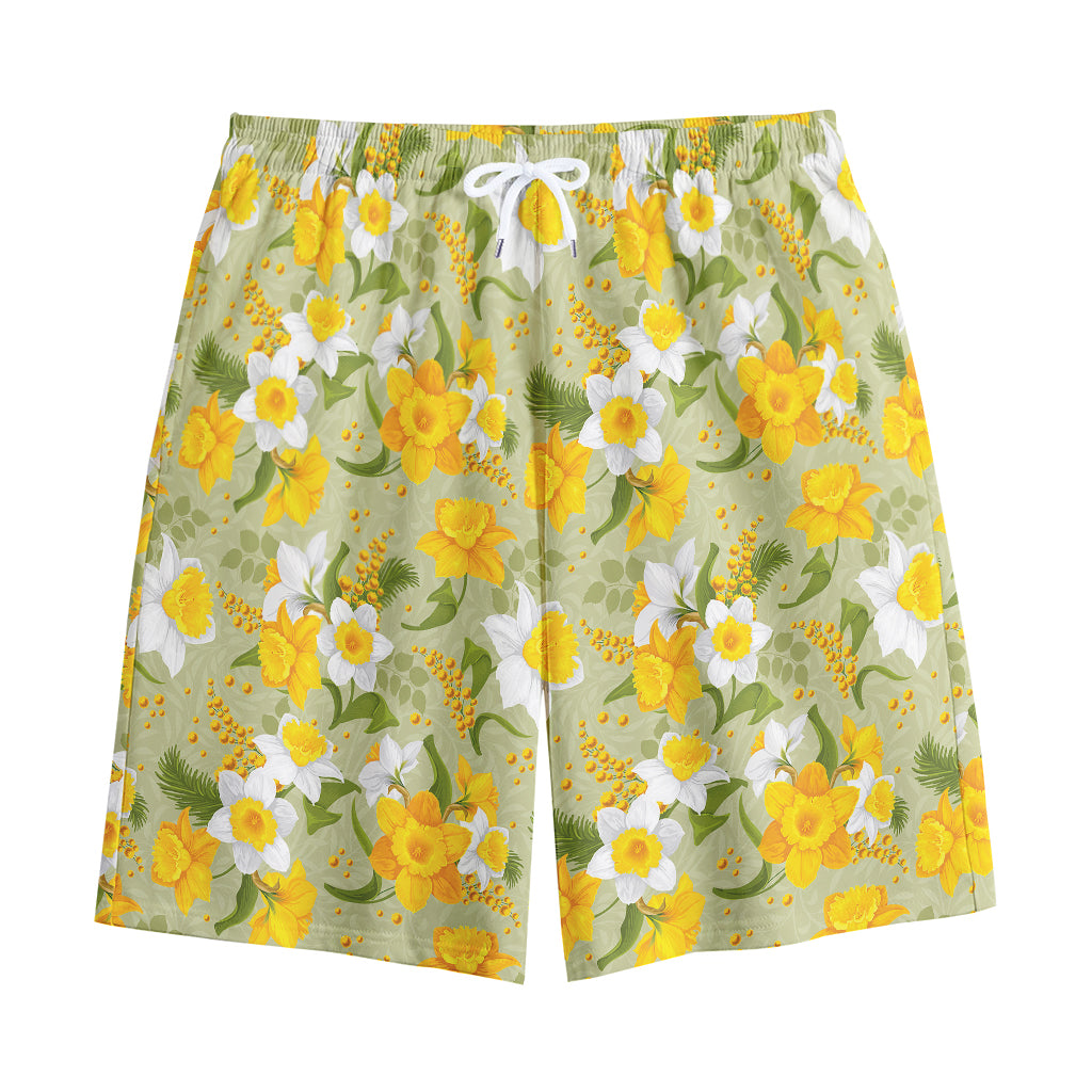 Vintage Daffodil Flower Pattern Print Cotton Shorts