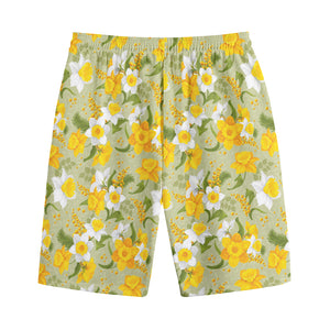 Vintage Daffodil Flower Pattern Print Cotton Shorts