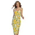 Vintage Daffodil Flower Pattern Print Cross Back Cami Dress