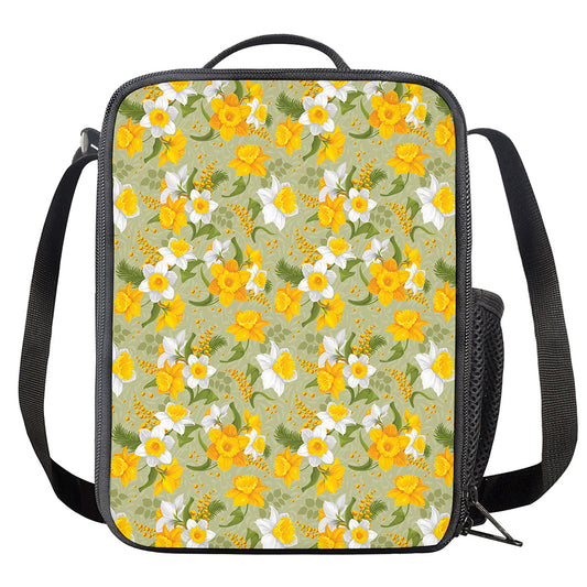 Vintage Daffodil Flower Pattern Print Crossbody Lunch Bag
